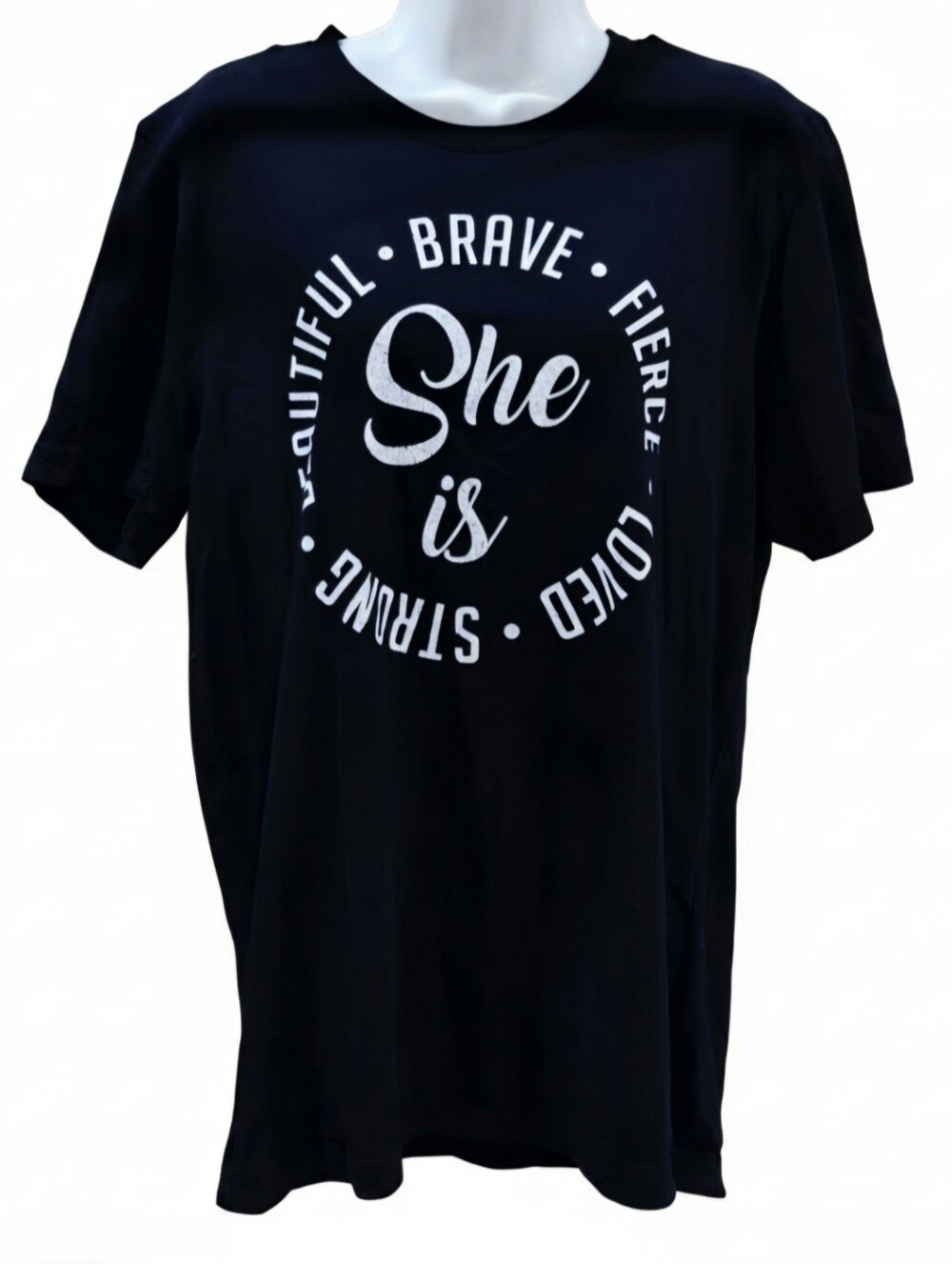 Bella Canvas She Is Brave Fierce Loved Strong Black Graphic Tee Shirt Large L